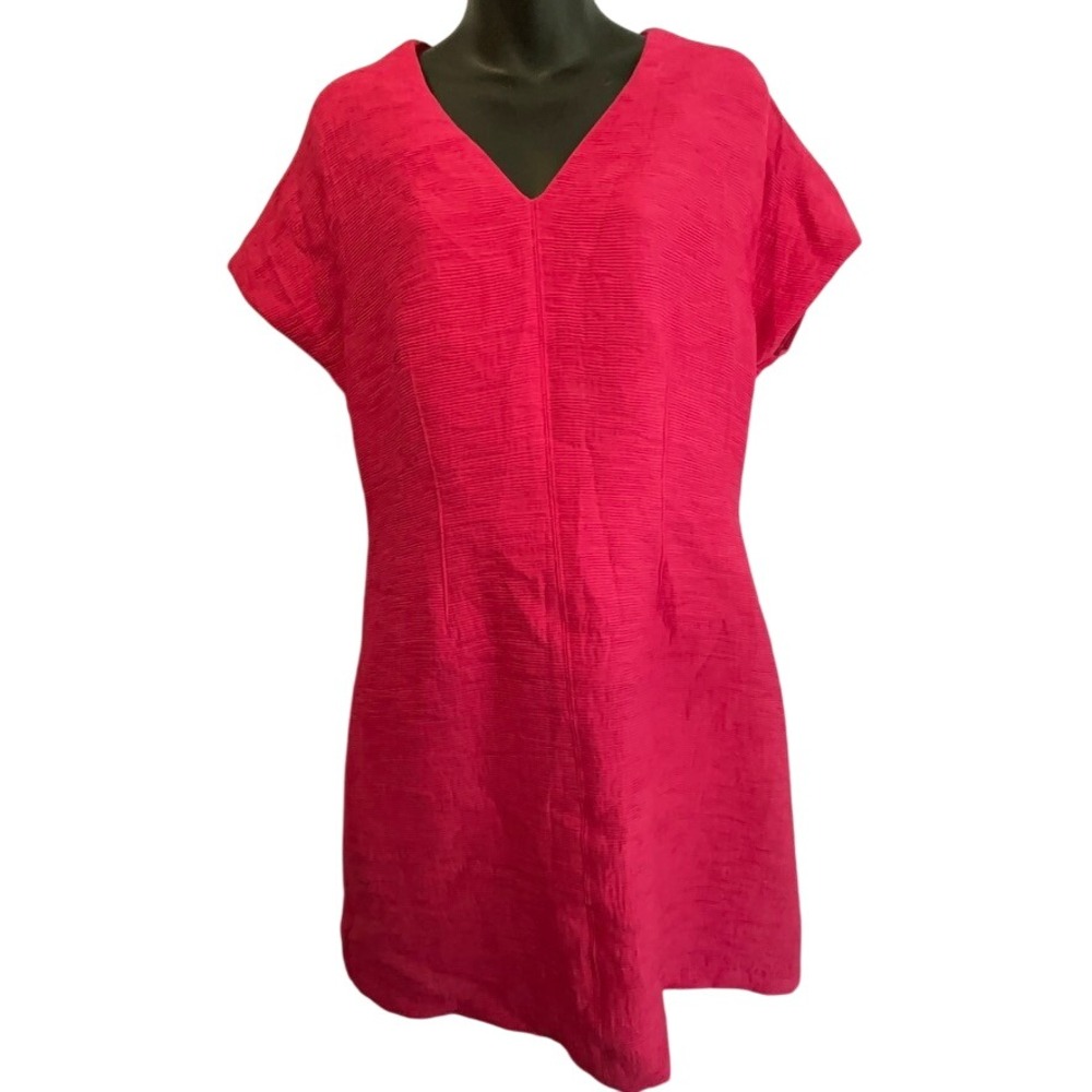 Natori Pink Short Sleeve V Neck Mini Dress Textured